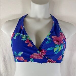 Splashletics Blue Floral Print Racerback Bikini Top Size L EUC